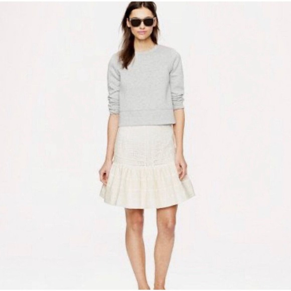 J. Crew Collection‎ Eyelet Ruffle Flounce Cotton Skirt Ivory White Sz 00 - Picture 1 of 6